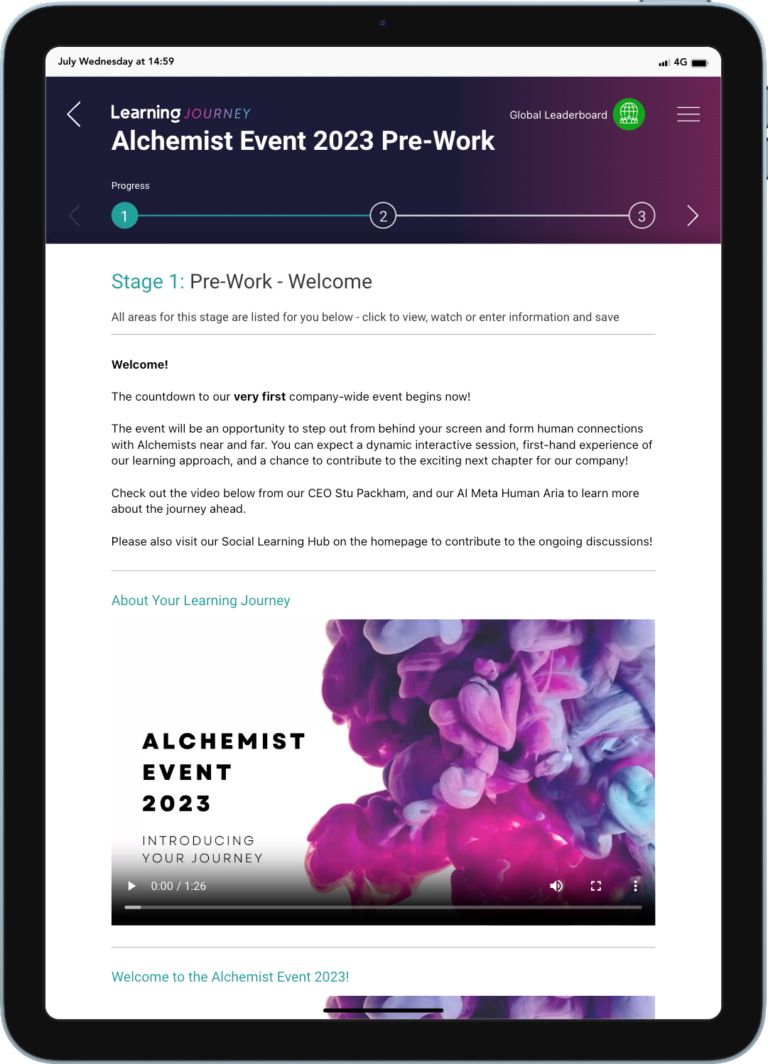 A screenshot showing an example of a Pre-Work module from Alchemist's Learning Journey.